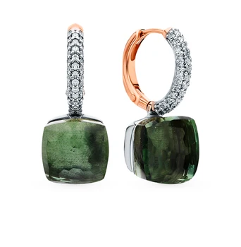 

Gold earrings with празиолитами and diamonds sunlight sample 585