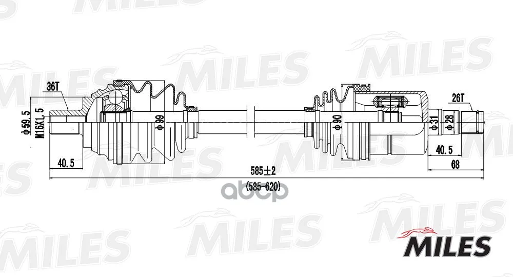 Привод В Сборе Audi A3 Ii/Skoda/Vw Golf V-Vi/Passat Vi 1.6-2.0 03- Лев. Miles Gc01006 Miles арт. GC01006