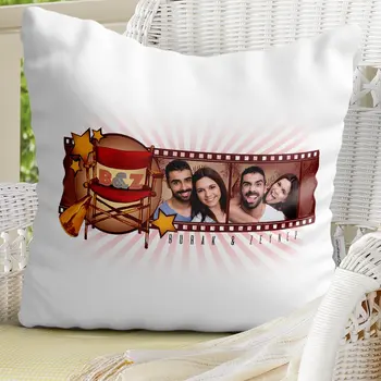

Personalized Photo Film Stripe Retro White Pillow-1