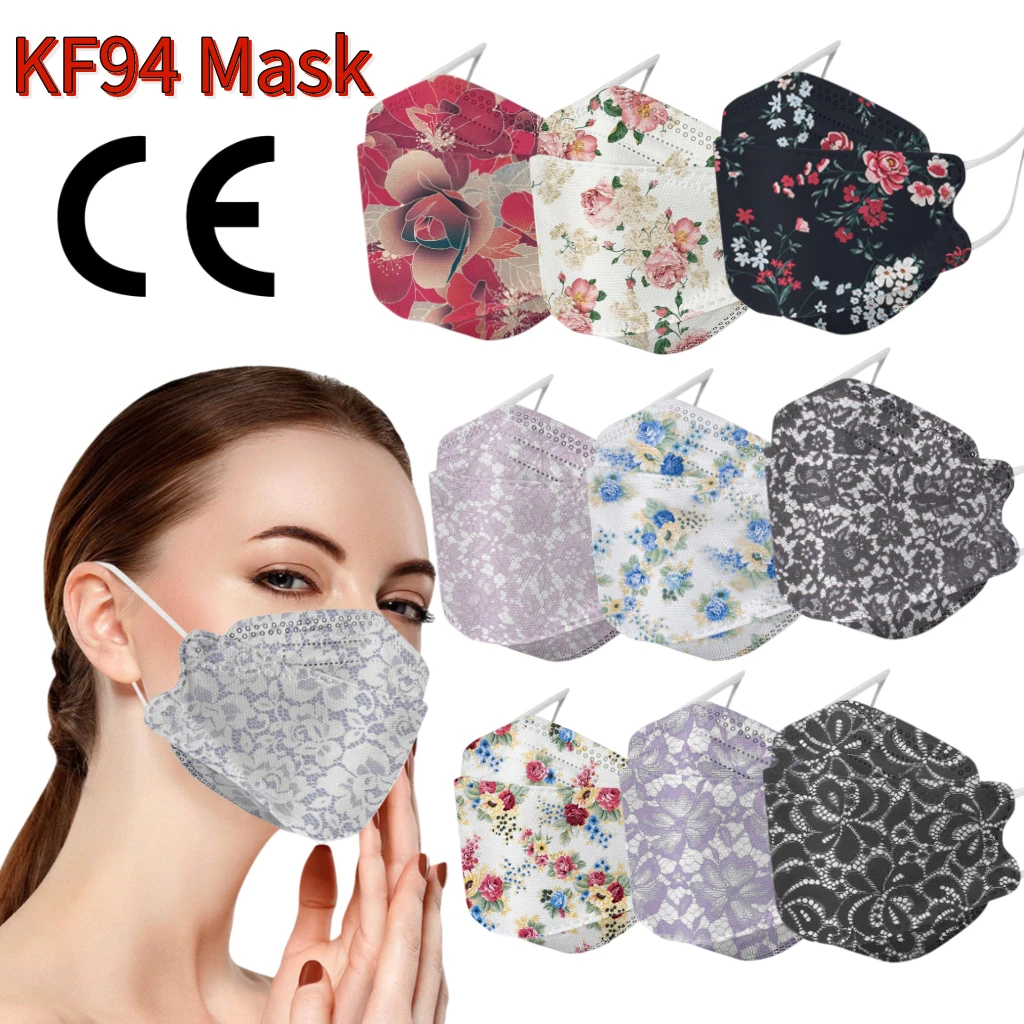 10/50pc encaje flor kf94mask ffp2mask adultos hombres y mujeres máscaras de protección negro Floral impreso mascarilla noir mascarilla fpp2