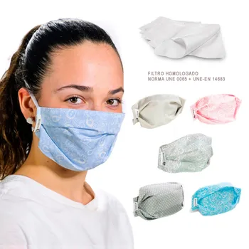 

Cashmere PACK 5 washable fabric masks 2 layers + pocket 5 approved filters including elastic head adjustment