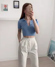 Polo Shirts Tees Short-Sleeve Mujer Camisetas Cropped Slim-Fit ITOOLIN Female Sexy Summer Vintage