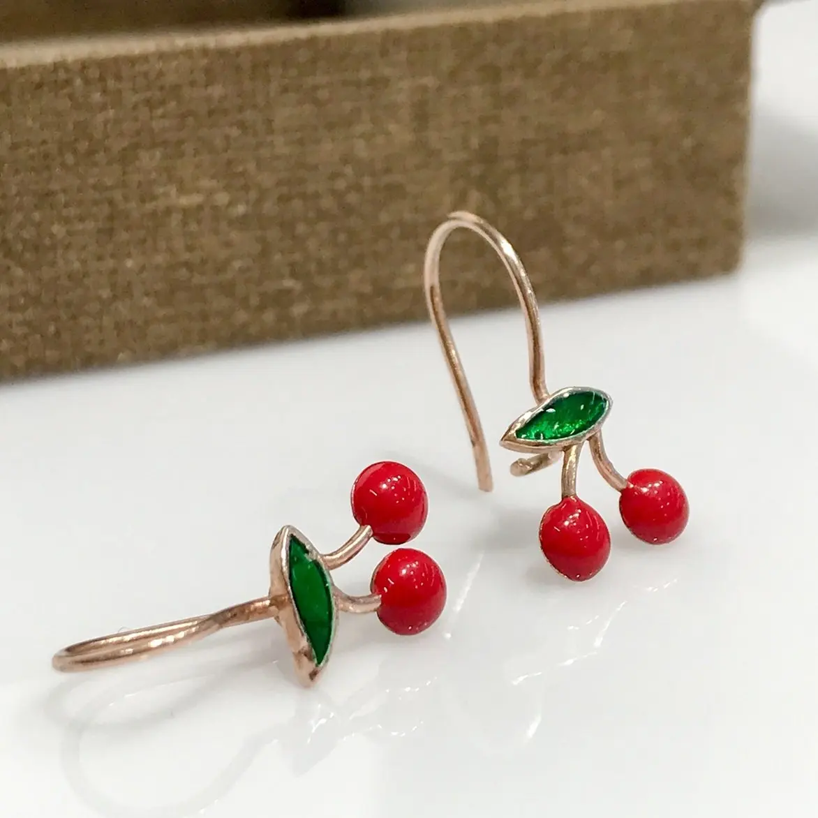 New Cherry Child Tag Silver Earrings