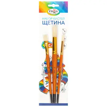 

Набор кистей Гамма "Классические", 3шт., щетина, круглые №7,12, плоская №12