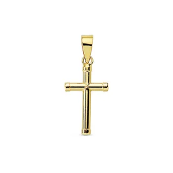 

Cross Pendant 18k gold smooth 18mm. Stick pipe smooth round teminaciones chatons