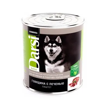 

Darsi canned food (Pate) D/active and working dogs "beef with liver", 850g-12 PCs