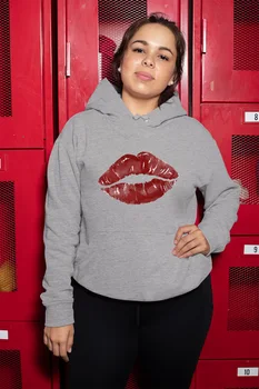 

Angemiel Wear Red Kiss Gray Women 'S Hooded Sweatshirt