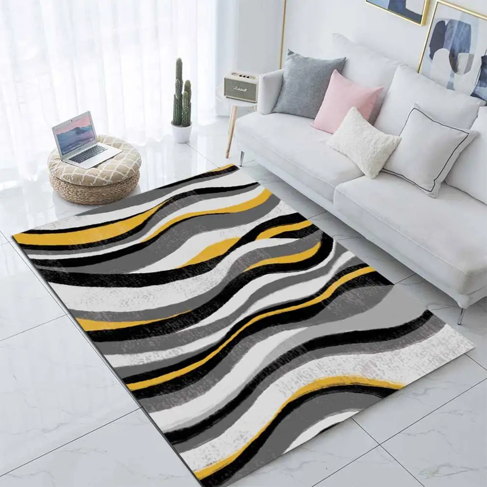 Черный, серый, желтый волны Nordec скандинава 3d печать Нескользящая микрофибра Гостиная декоративный современный моющийся коврик