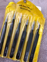 6 unids/set pestañas pinzas Kit de herramientas ESD de precisión de antiestático punta rectas y curvadas multifuncional de acero inoxidable herramienta de reparación