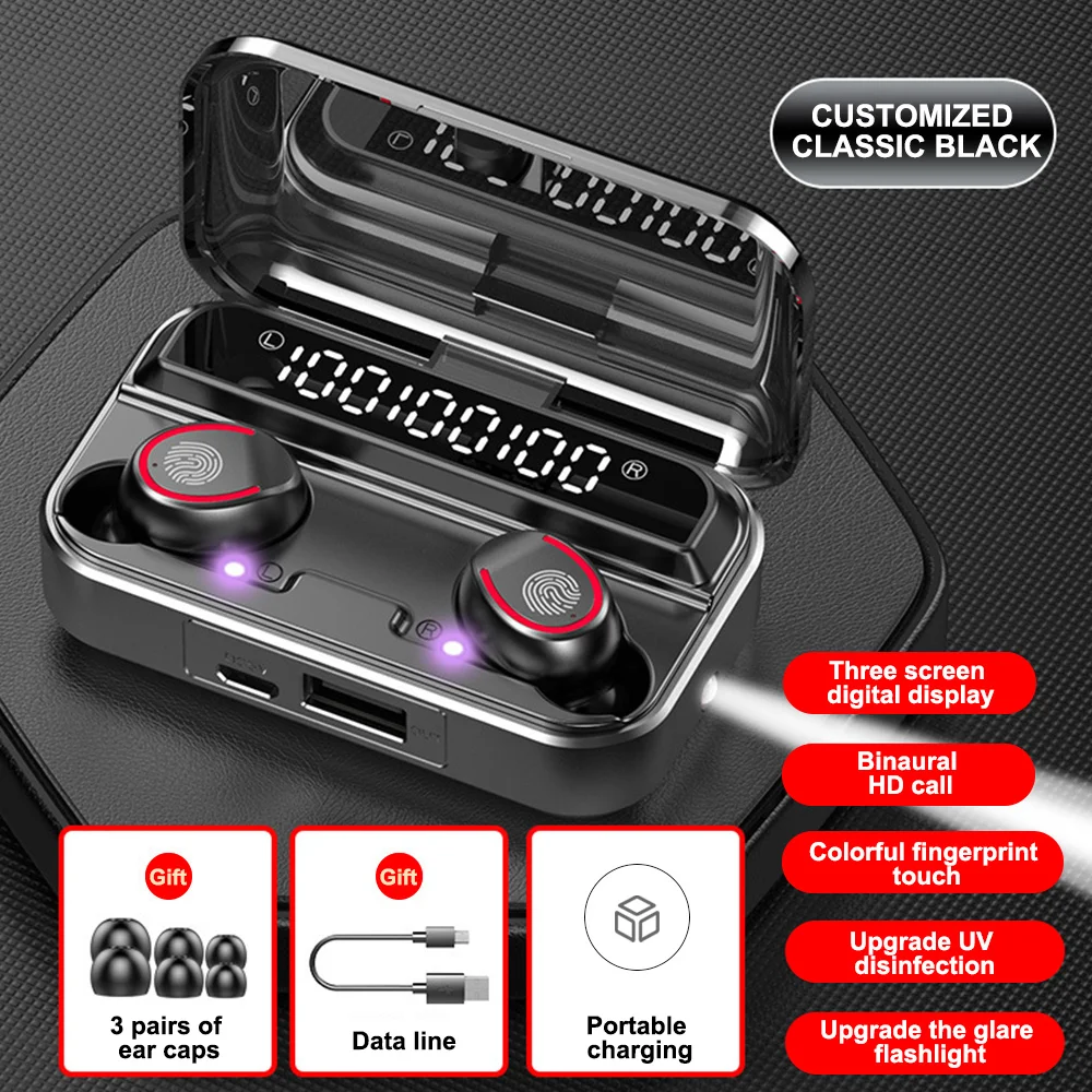 TWS Bluetooth 5 0 Earphones 2200mAh Charging Box Wireless Headphone 9D Stereo Sports Waterproof Earbuds Headsets With Microphone