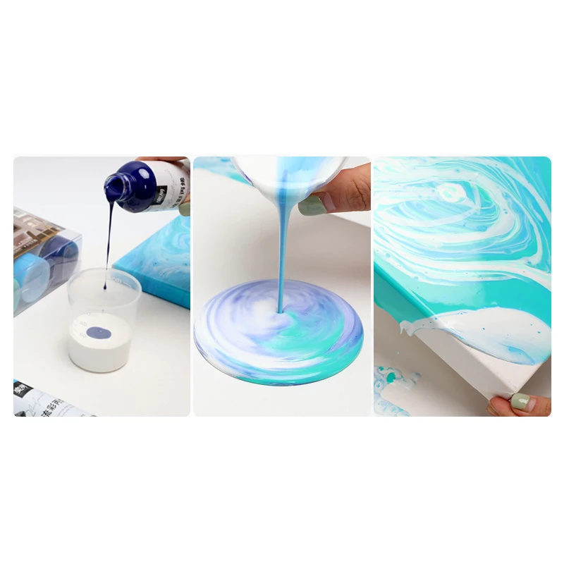 60ml 100ml High Flow Acrylic Fluid Pouring Paint Set No Mixing Needed Art  Supplies for Canvas,Glass,Paper,Wood,Tile,and Stones