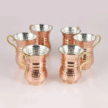 

Hand Forged 100 Copper Water & Buttermilk Cup 1/3/6 Pieces English Copper Plated with Handle pure Copper Hand Hammered Accessories