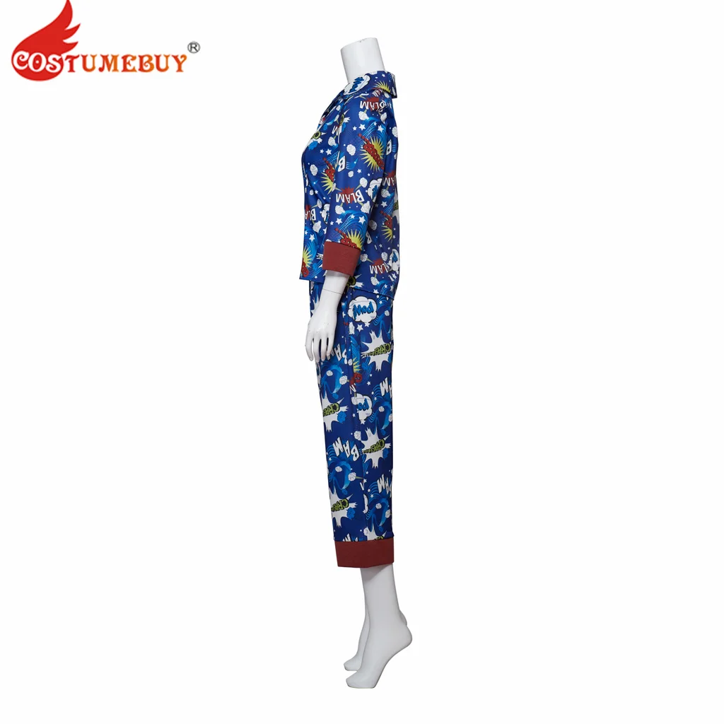 CostumeBuy Killing Eve Cosplay Pajamas Jodie Comer Villanelle Costume Sleepwear Blue Printed 2 Pieces Suit Pyjamas Set Halloween