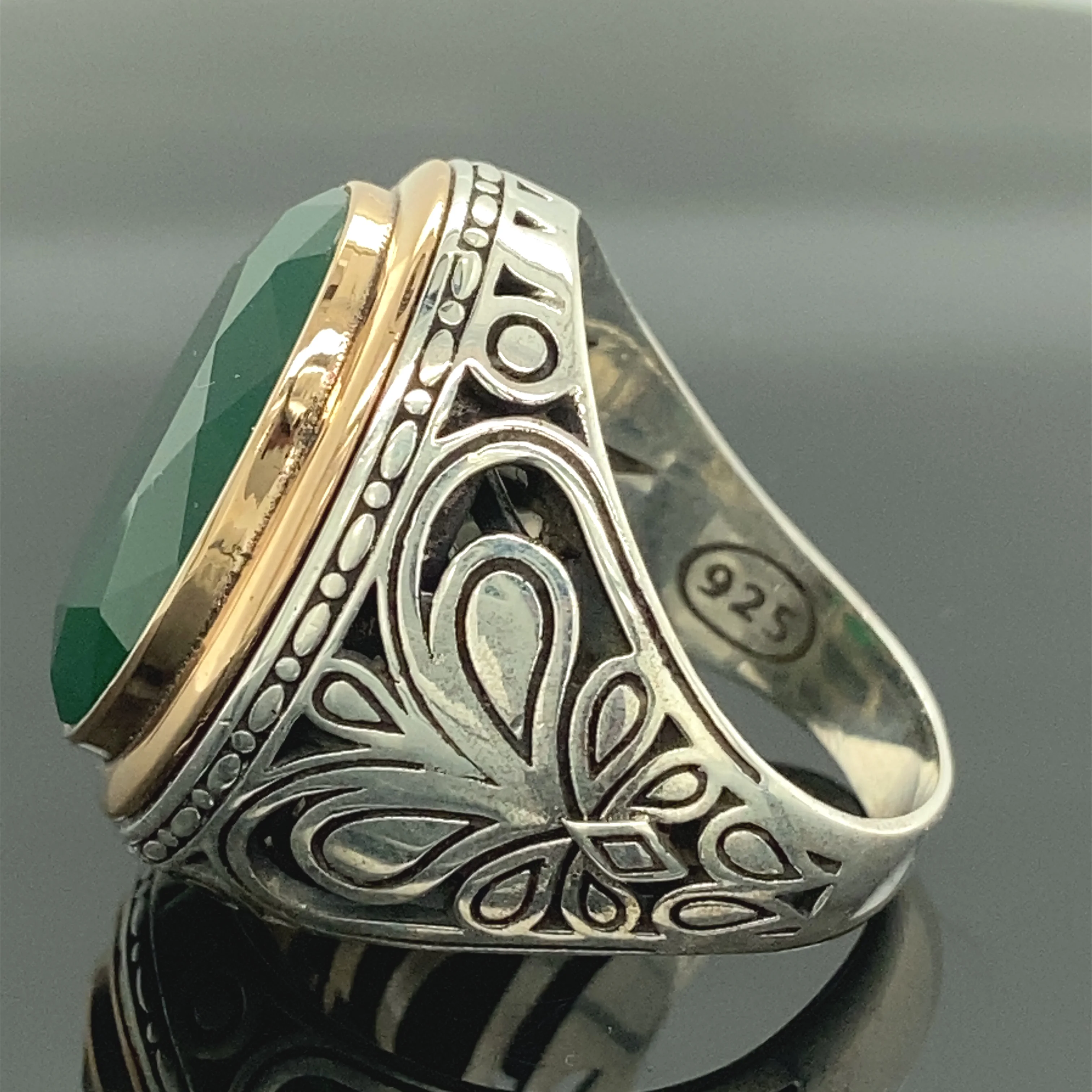 0.40tcw 925 Colombian Emerald-Round Cut Three Stone Sterling Silver Ri