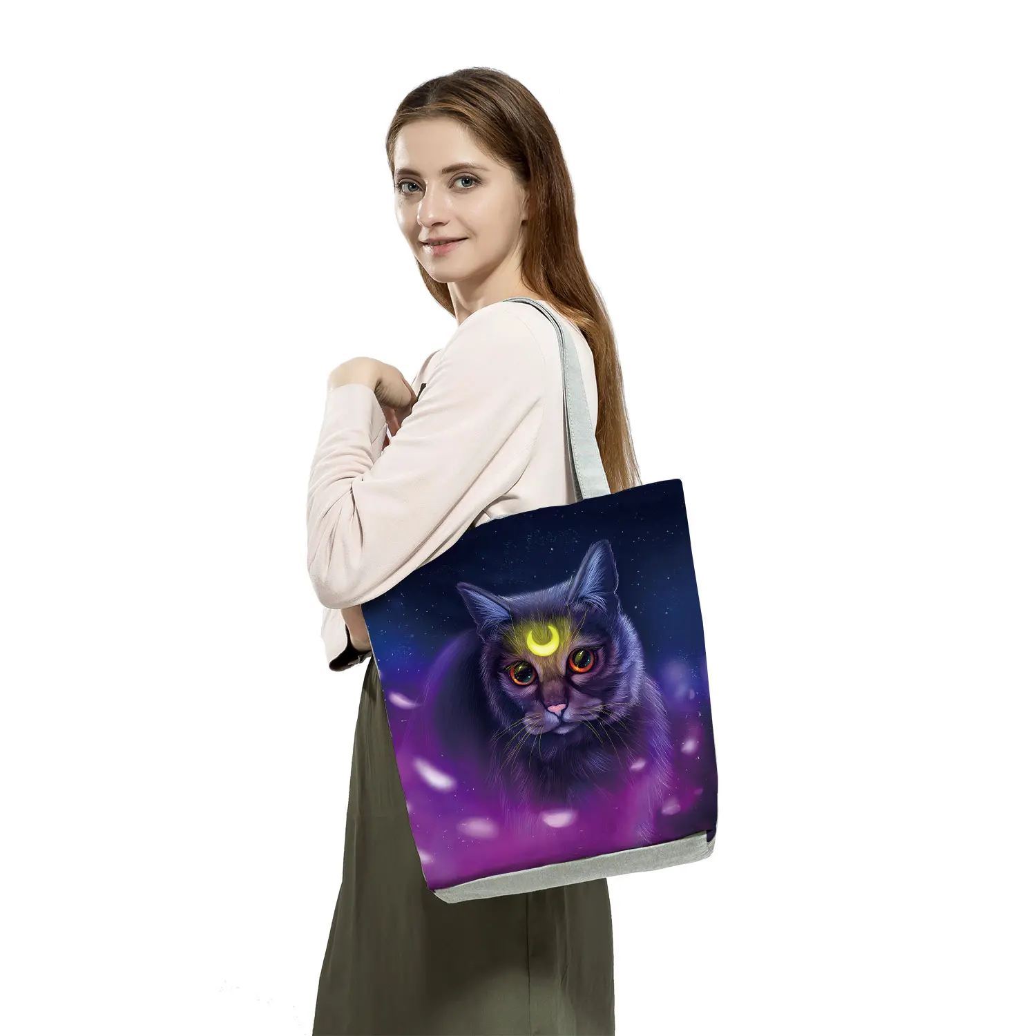 2022 Cool Fashion Handbag Female Cats Print 3D Tote Travel Women Shoulder Bag Foldable High Capacity Shopping Bag Custom Pattern