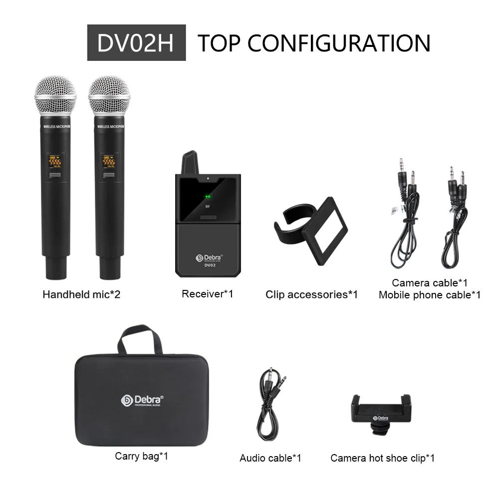 Debra DV01/02H UHF Wireless Handheld Mic with Monitor Function  Support Custom Content Card For Interview Live Broadcast VLOG 
