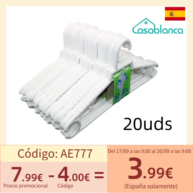CASABLANCA Perchas de Plástico, Perchas plastico Antideslizantes para traje,camisa,pantalones,suéteres,abrigos,bufanda,gorro. Perchas para secar ropa. Organizador de vestidos Hogar Tienda 10/20/30/50/100uds 19x37cm - Top 100 hogar y jardín