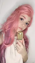 L-Email Wig Lol Seraphine Cosplay Pink Hair-Game Wave Heat-Resistant Straight Loose Synthetic