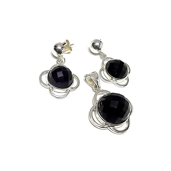 

Set 925 Sterling silver m flower Onyx faceted round [AB0891]