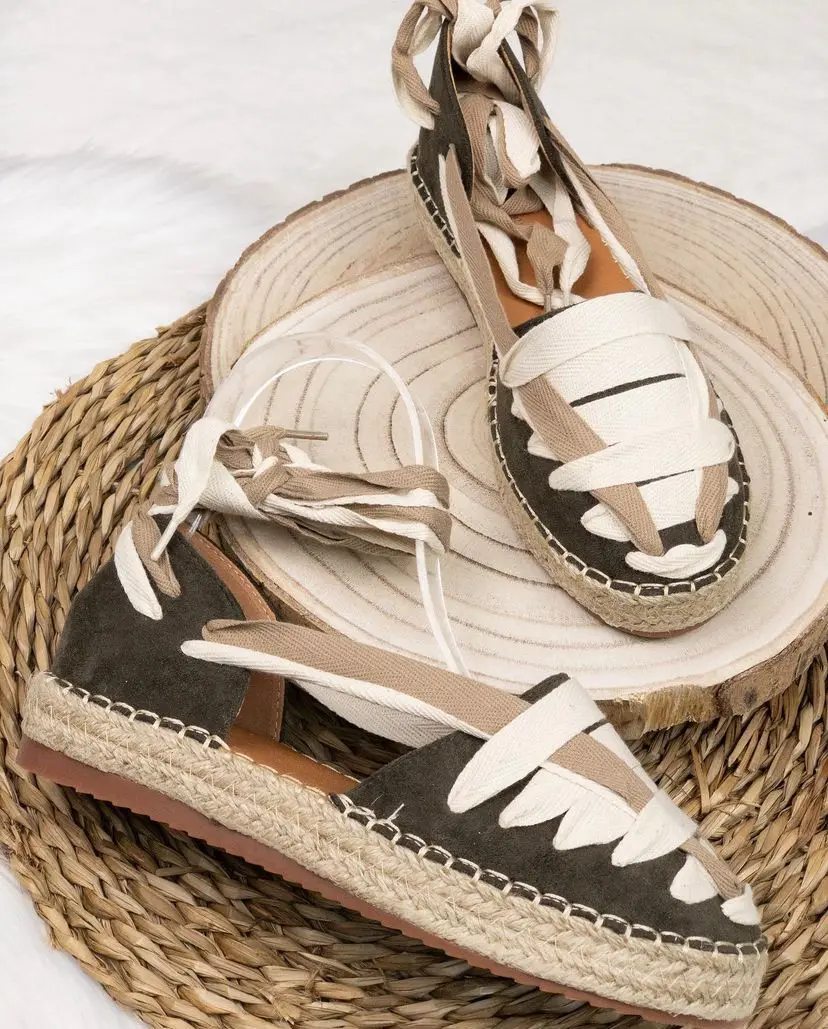 Sandalias mujer verano 2022 esparto mujer plataforma atado pierna -