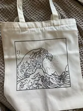Bolso de lona de gran capacidad con impresión divertida de onda japonesa, bolso de hombro femenino de moda Harajuku con dibujos y letras Ulzzang con cremallera