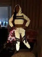 Chaqueta holgada de moda para mujer, conjuntos a juego de talla grande, conjunto de 2 piezas reflectante de Hip Hop, chándal, sudaderas con capucha, pantalones cortos