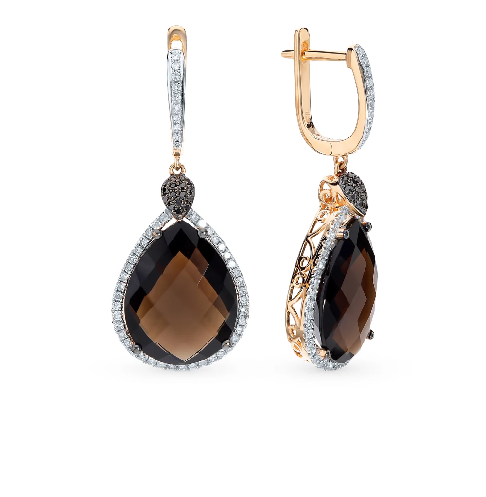 Раухтопаз серьги золото 585 пробы. Серьги с коричневым камнем. Серьги pomellato кварц. Серьги раухтопаз золото 585. Серьги золотые с топазом форма октагон.