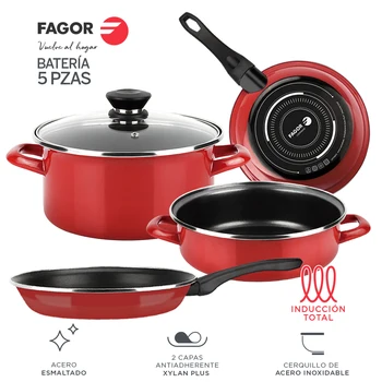

Fagor BATERIA OPTIMAX. Double layer non-stick battery, 1,5mm thick enamelled steel, induction Compatible and dishwasher safe
