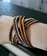 Pulsera de cuero con diamantes de imitación para mujer, brazalete de cristal, varias capas, joyería, novedad de 2016