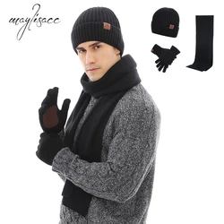 2021 Winter Beanie Hats Men Scarf Gloves Set Warm Knit Hat Skull Cap Neck Warm with Thick Fleece Lined Winter Cap for Men Women