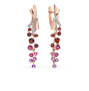 

Gold earrings with amethyst and Garnet sunlight sample 585