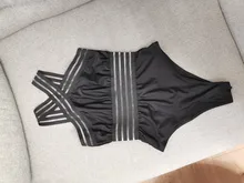 Bikini de una pieza con rayas negras para mujer, bañador Sexy, Monokini de realce, triangular, para playa
