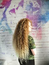 FASHION IDOL-extensiones de pelo sintético Afro para mujer, Pelo Rizado mechones Rubio degradado 24-28 pulgadas, resistente al calor, 6 uds.