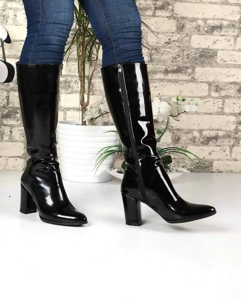 

Mosimoso Women's Ankle Height Boot Ryder Black Patent Leather Zipper Heels Women Boots