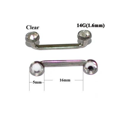 1 шт. G23 титановый Пирсинг 14 г внутренняя резьба кристалл AB драгоценный камень поверхность бар штанга фабричного производства микродермальный якорь кольца ювелирные изделия - Окраска металла: Clear 1.6x16x5mm