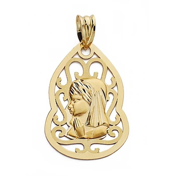 

Medal 18k gold Virgin Girl pendant 18mm. Center openwork smooth