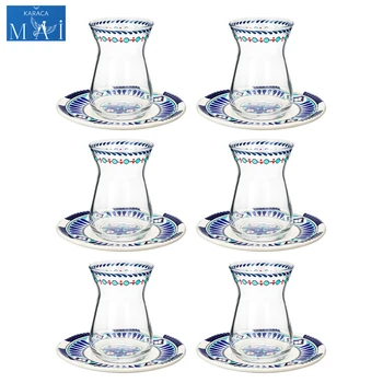 

Karaca Mai Seljuk Series 6 Person Tea Glass Set 6 Pieces Tea Glass + 6 Pieces Saucer Made in Turkey %100 Original