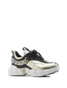 

ILVi-Genuine Leather Handmade World Women's Sneaker Metallic Gold-Black-Snake Women Shoes 2020