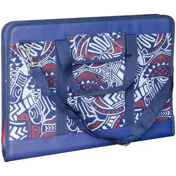 

Folder with a zipper for drawings and drawings a 3 blue with a pattern, fabric, pocket.