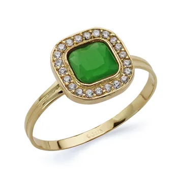 

18k solid gold ring square 9mm. Zirconia center stone Green [AA7369]