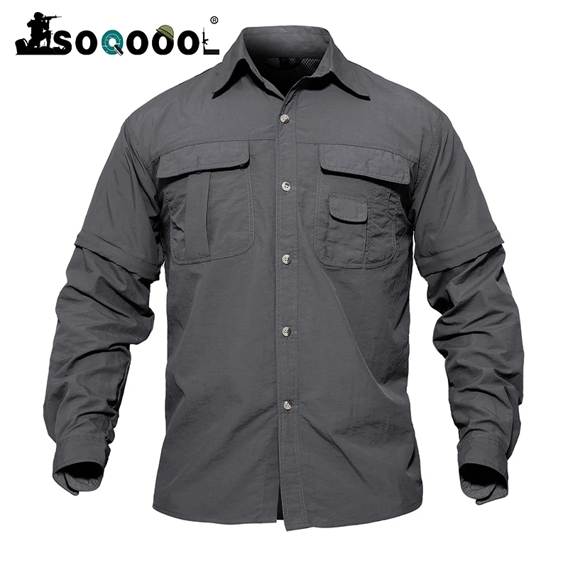 

Soqoool Men's Military Clothing Lightweight Army Shirt Quick Dry Tactical Shirt Summer Removable Long Sleeve Work Hunt Shirts