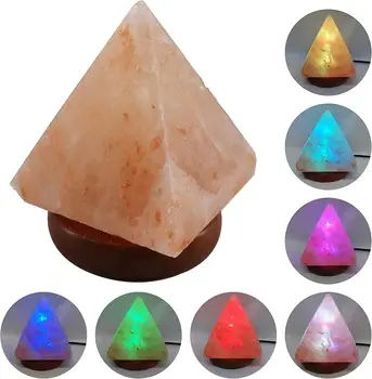 

Lámpara Pirámide USB Led Sal Del Himalaya Cambio de Color Multicolor Base Madera Luz Colores