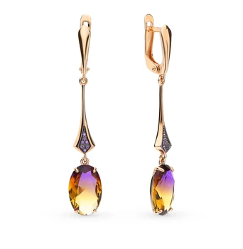 

Gold earrings with ametrine and cubic zirconia sunlight sample 585