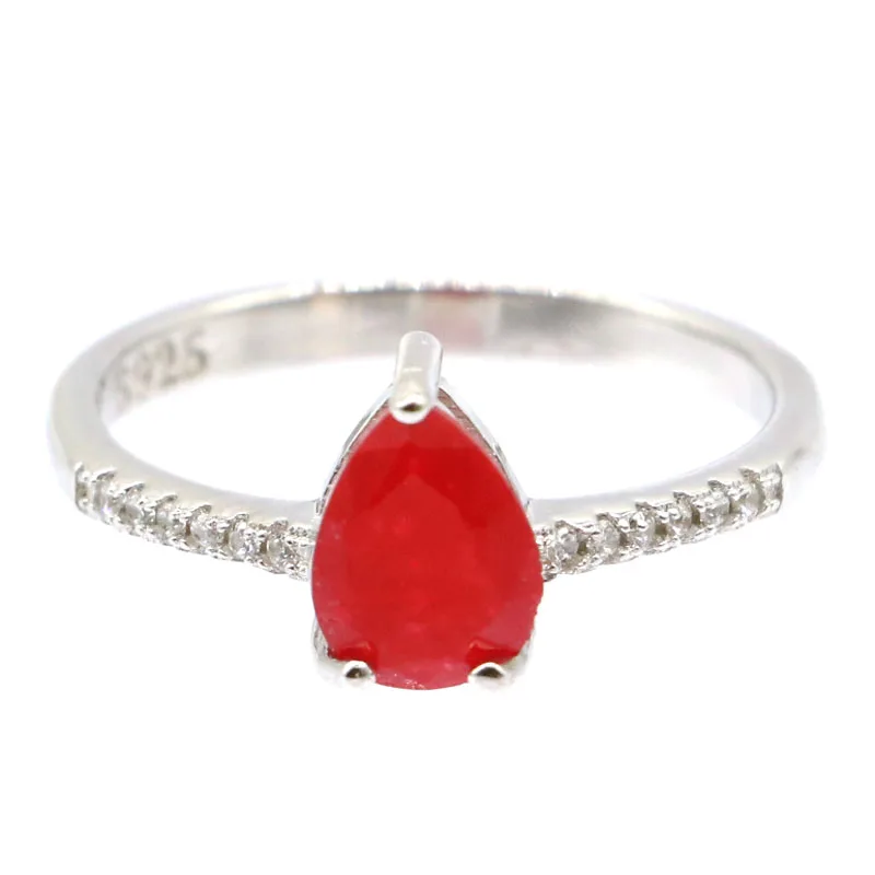 real drop ruby 8x8 мм,, простой стиль, 2,0 г, настоящий красный рубин, изумруд, создан Танзанит, кунцит, CZ, подарок для девочек, 925 Твердые кольца из стерлингового серебра - Цвет камня: real drop ruby