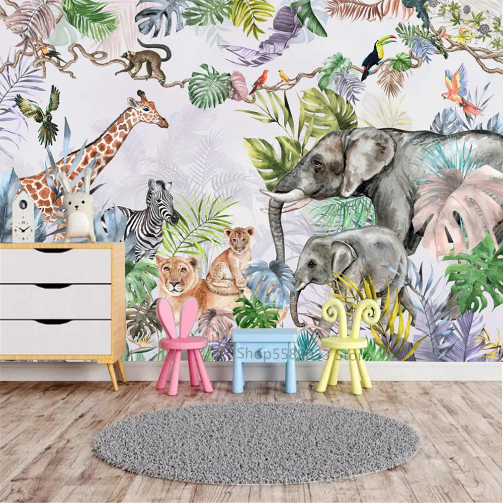 Papier peint jungle  Girafe Singe Eléphant Tigre – LePapierPeint