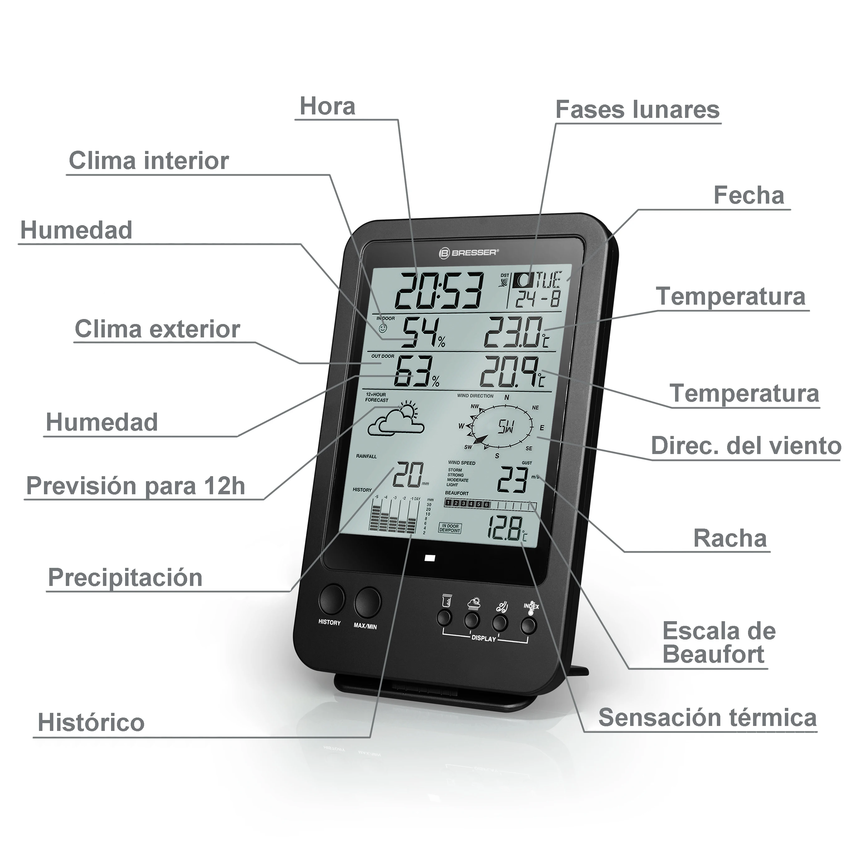 BRESSER Station météo couleur WIFI avec capteur extérieur 5-en-1