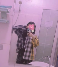 Camisa a cuadros para mujer y niños, blusa de moda de Corea de talla grande, informal, de empalme, primavera y otoño