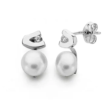

Earrings 18k White Gold Pearl 11mm. Cubic zirconia [AA0387]