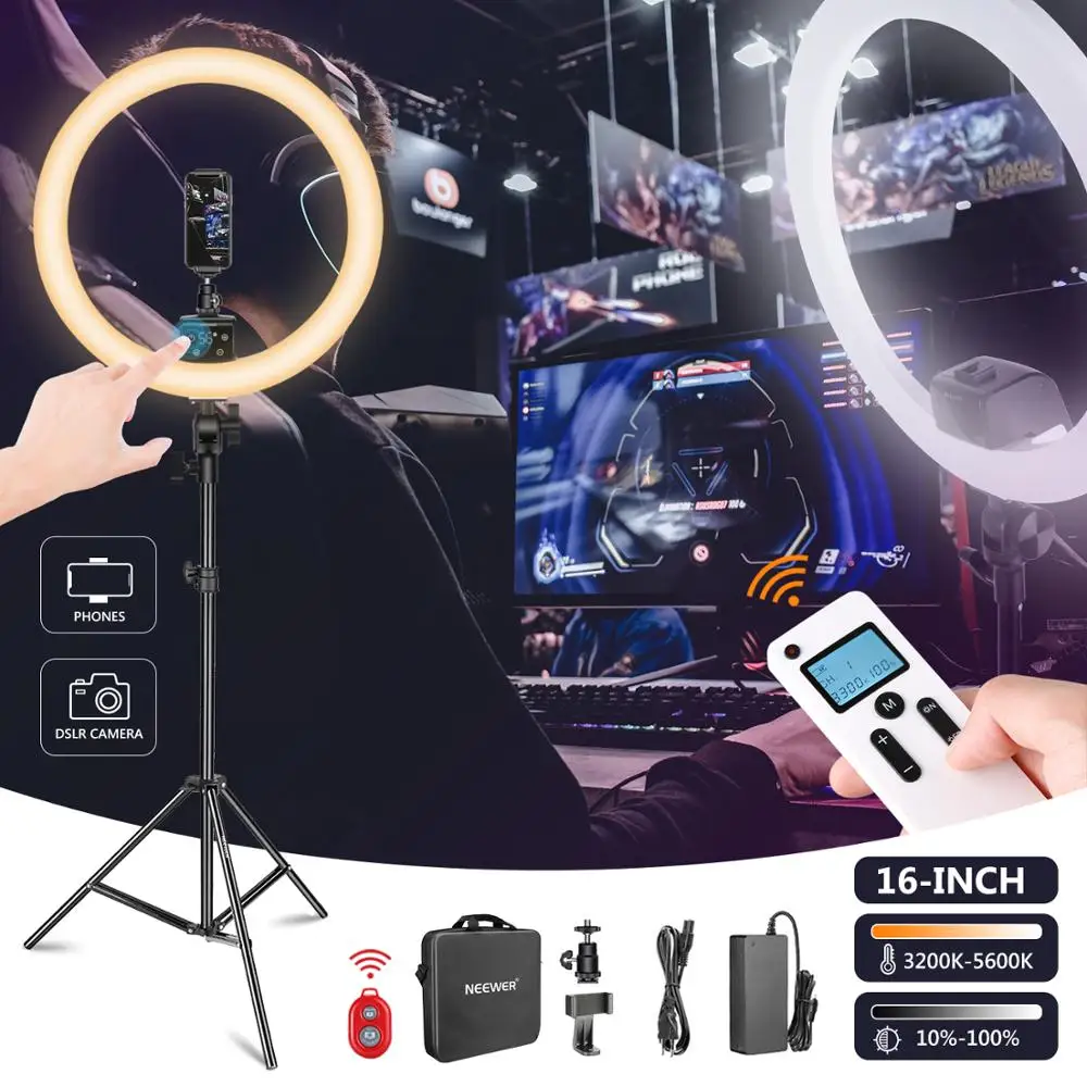 

Neewer Advanced 16-inch LED Ring Light Support Manual Touch Control with LCD Screen for Makeup YouTube Video Blogger (White)