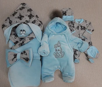 

Комплект 6-ти предметный на выписку "Зайки" ЗИМА Комплекты на выписку и для прогулок 0-6 мес